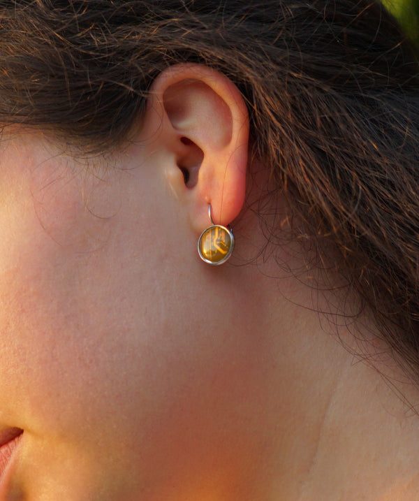 Brown circuit board earrings, silver fastening