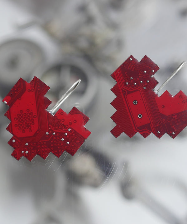 Red circuit board earrings, stainless steel fastening